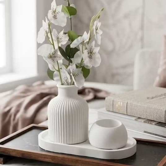 kit  decoração 3 pecas / vaso decorativo  com planta artificial