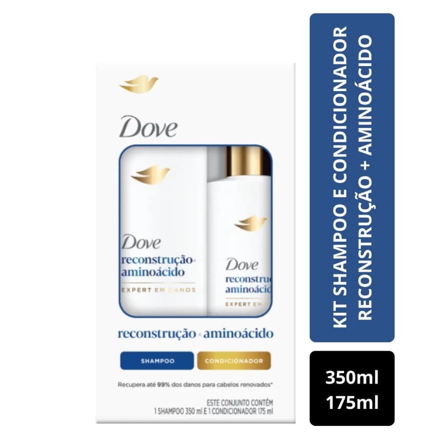 Kit Dove Shampoo 350ml + Condicionador 175ml Reconstrução Aminoácido Cabelo Danificado