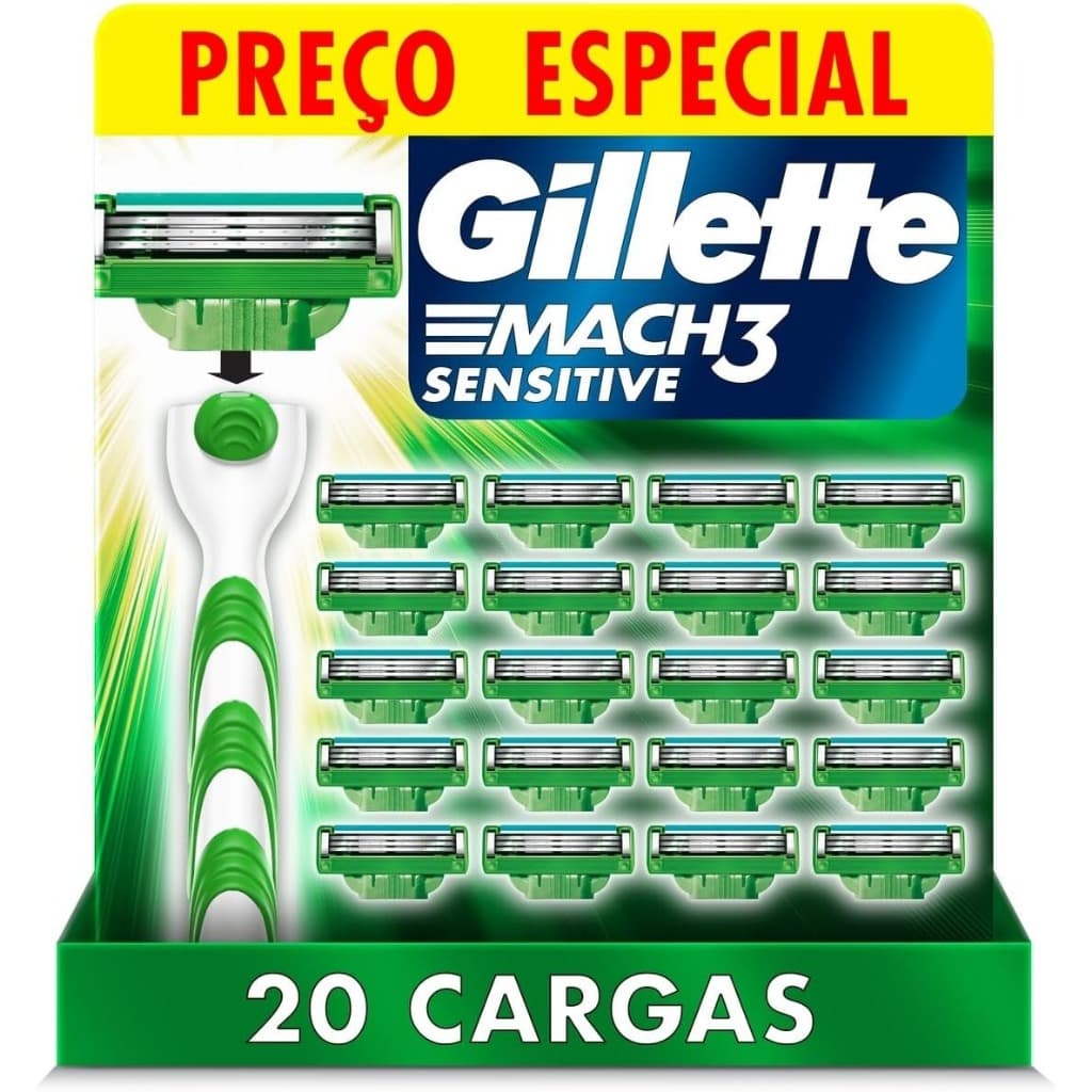 Kit Gillette Mach3 Sensitive - 20 Cargas para Aparelho de Barbear