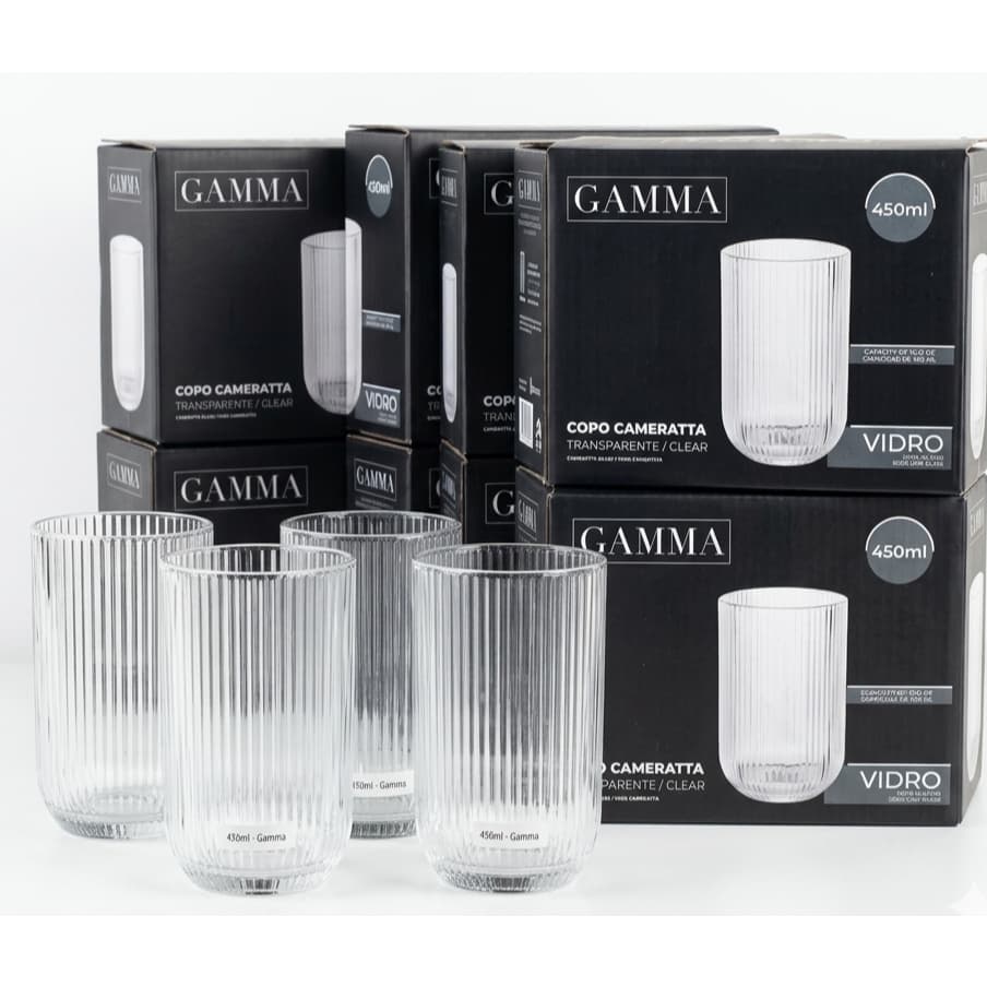 Jogo Copos Vidro Canelado Cameratta Gamma 450ml Suco Chopp Cerveja Mesa Posta Lindo Churrasco Casa