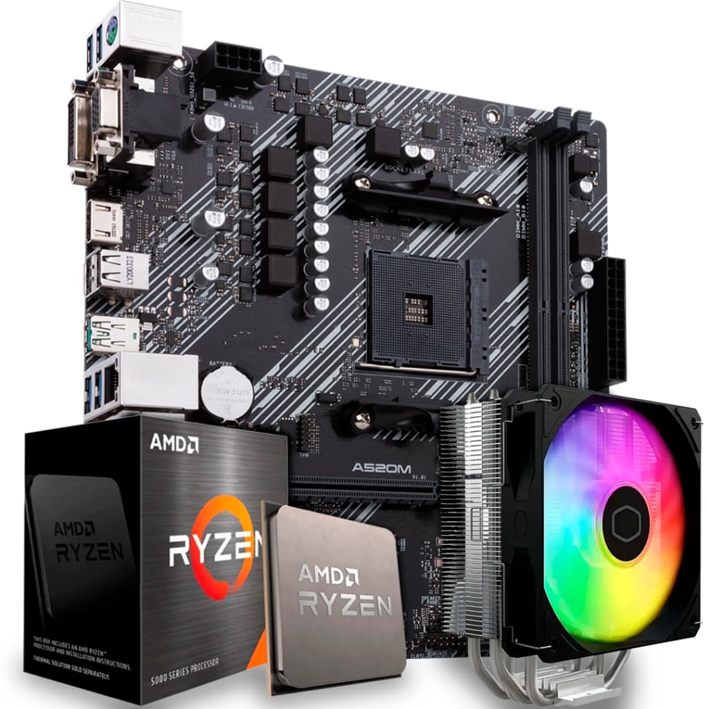 Kit Upgrade AMD Ryzen 7 5700X, Placa Mãe A520, Air Cooler ARGB, AM4, 568KQ05Y-E