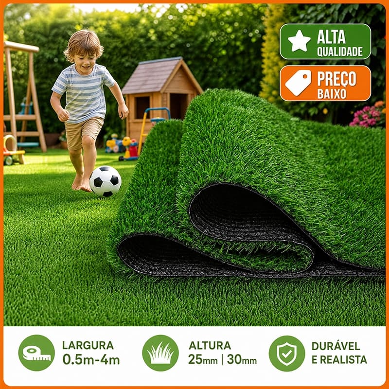 Grama Sintética 30mm 3,5x1m Artificial | Grama Verde Natural Para Jardim, Quintal, Varanda E Área Externa