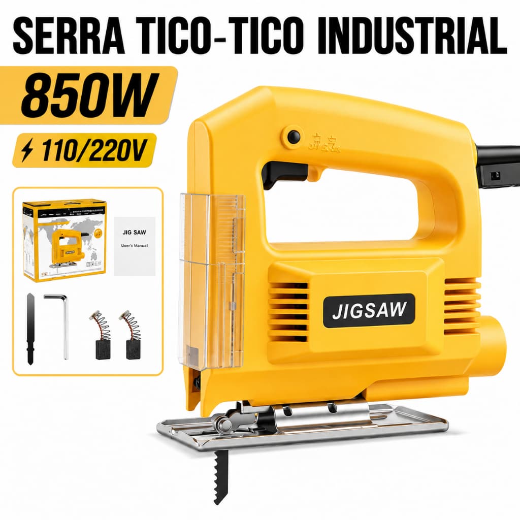 Serra Tico Tico Alta Potência 850W Para Madeira e Metal Com Acessórios Chave Lâmina Escova de Carvão 110V 220V