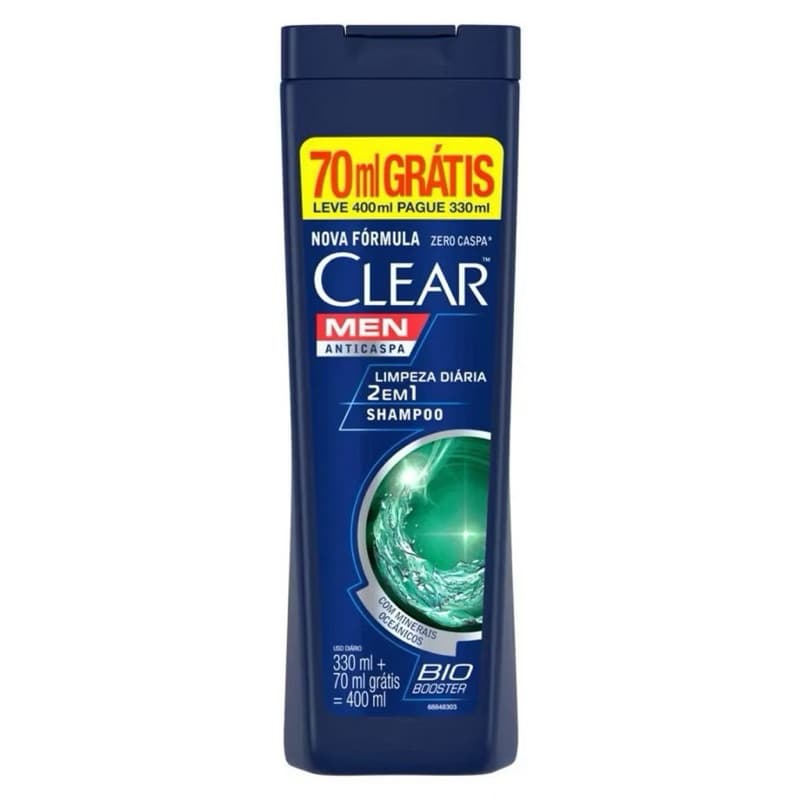 Shampoo Anticaspa Clear Men Limpeza Diária 2 em 1 400ml