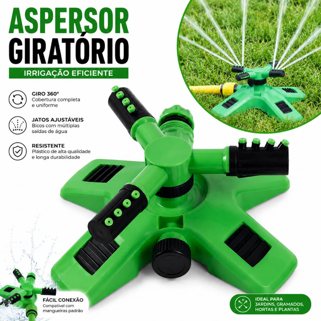 Aspersor Rotativo 360 Graus para mangueira - Esguicho para irrigação