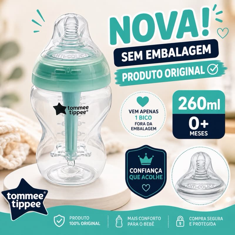 Mamadeira Tommee Tippee 260ml 0+ Original Nova Bico Nº1 Nova