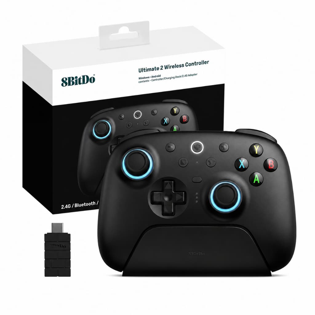 Controle 8Bitdo Ultimate 2 sem Fio com Hall Effect TMR, 1000Hz para PC/Android/IOS