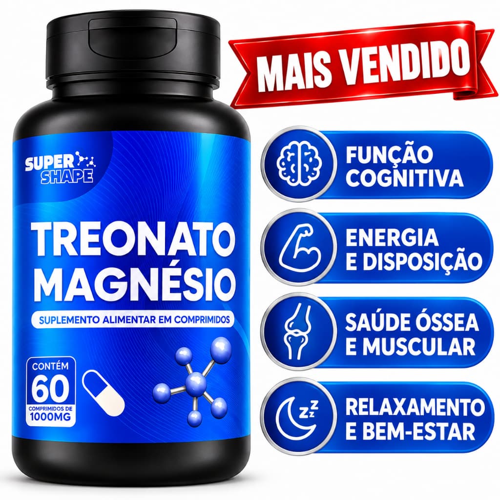 Treonato de Magnésio 1000 mg para Memória Foco com Treonina 60 Comprimidos - POTE PARA 30 DIAS USO