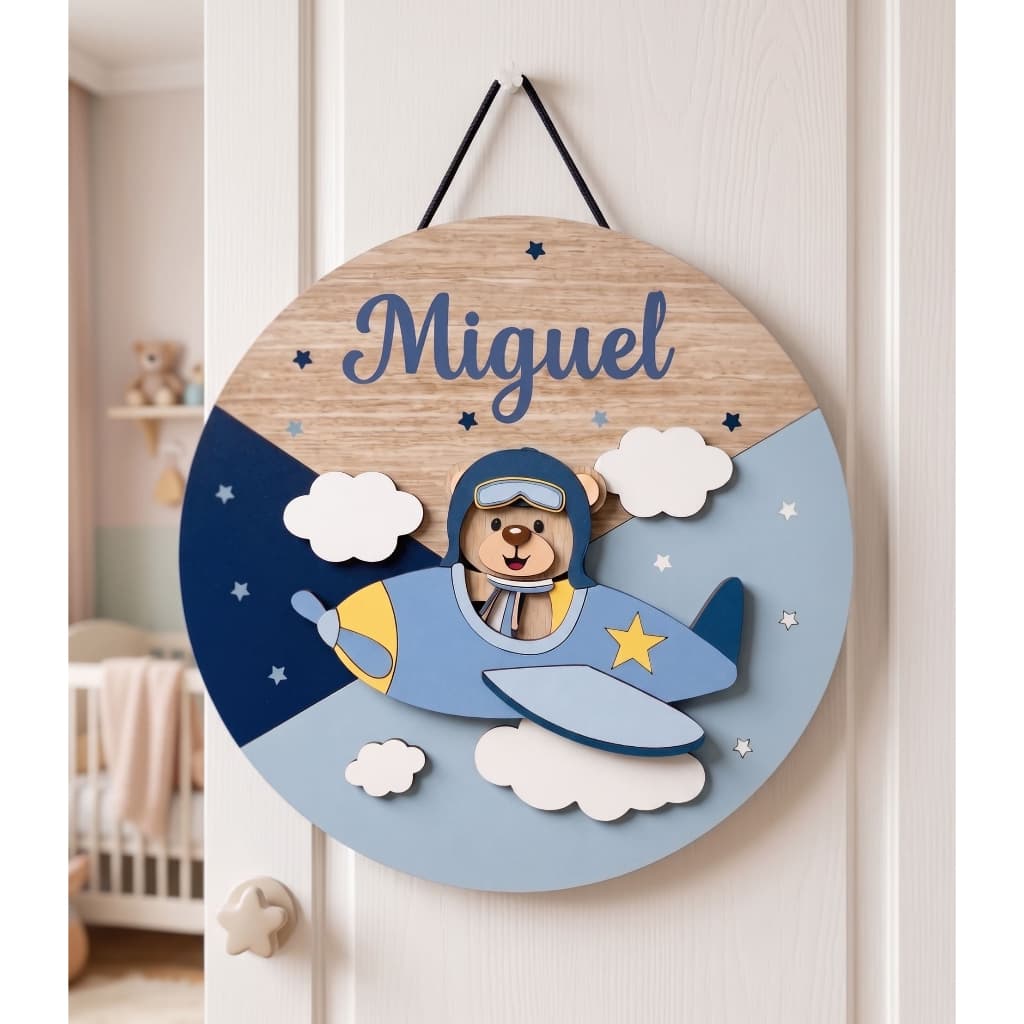 Enfeite Porta Maternidade Ursinho Príncipe Personalizado Com Nome do Bebê