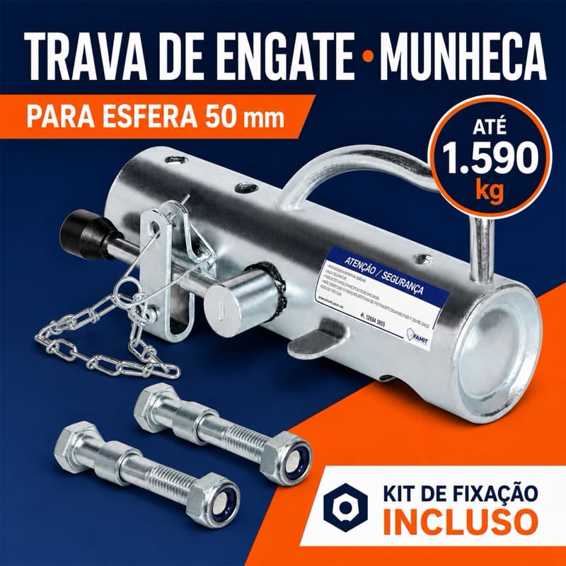 Munheca Tubular Trava De Engate 50mm Carretinha Reboque