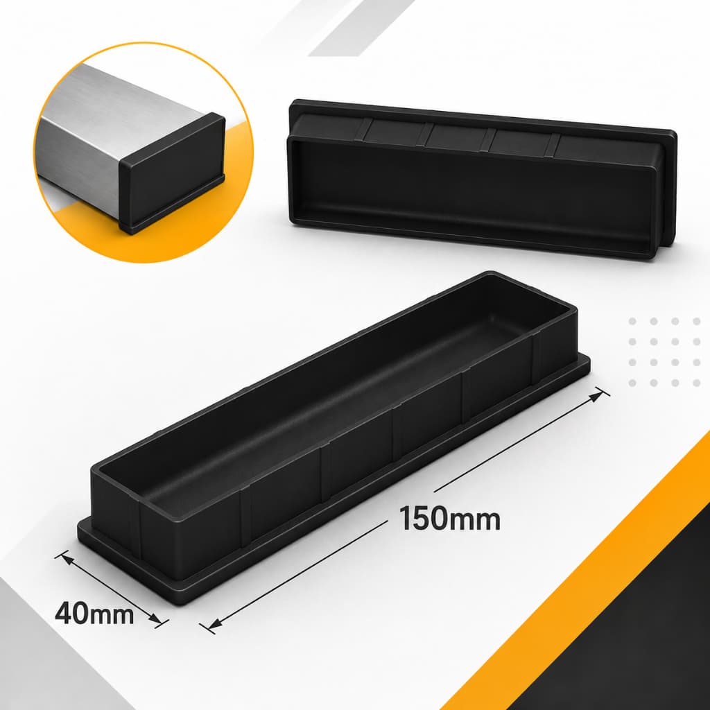 Kit 10 Tampas Acabamento Ponteira Embutida Metalon 150x40mm Preta | Tampa Interna Retangular 15x4cm