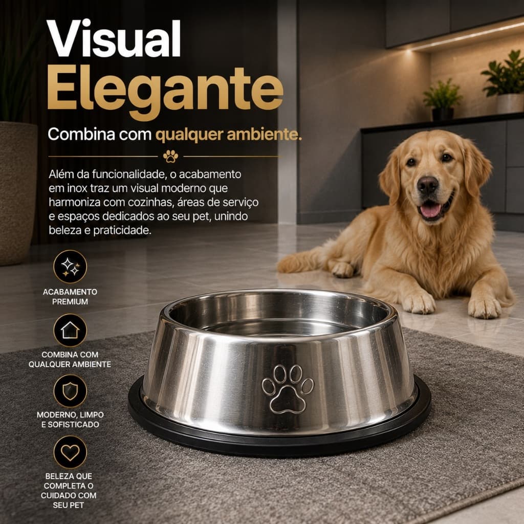 Comedouro Antiderrapante Inox Pequeno Racao Agua Pets Cachorro Gato 16cm
