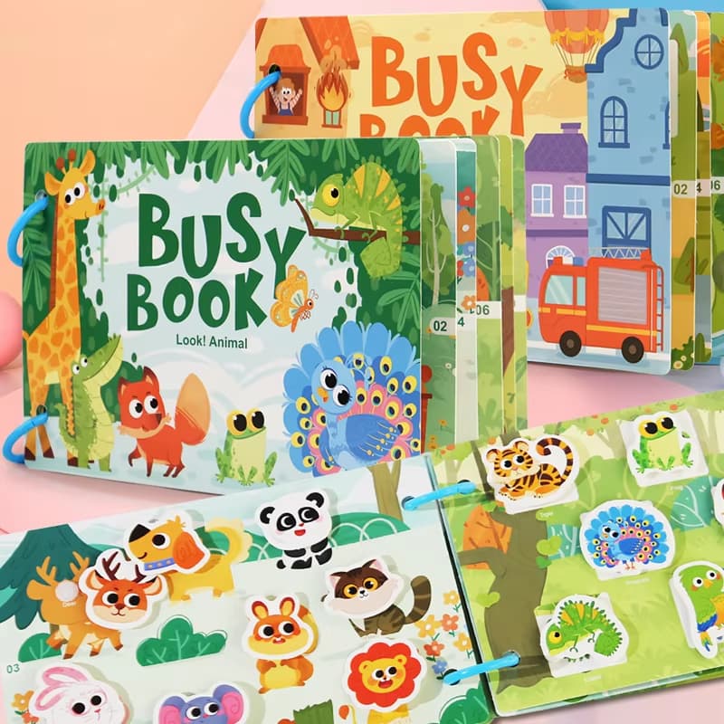 Busy Book Montessori Livro Sensorial Infantil com Adesivos Reutilizáveis Animais Letras Números Brinquedo Educativo