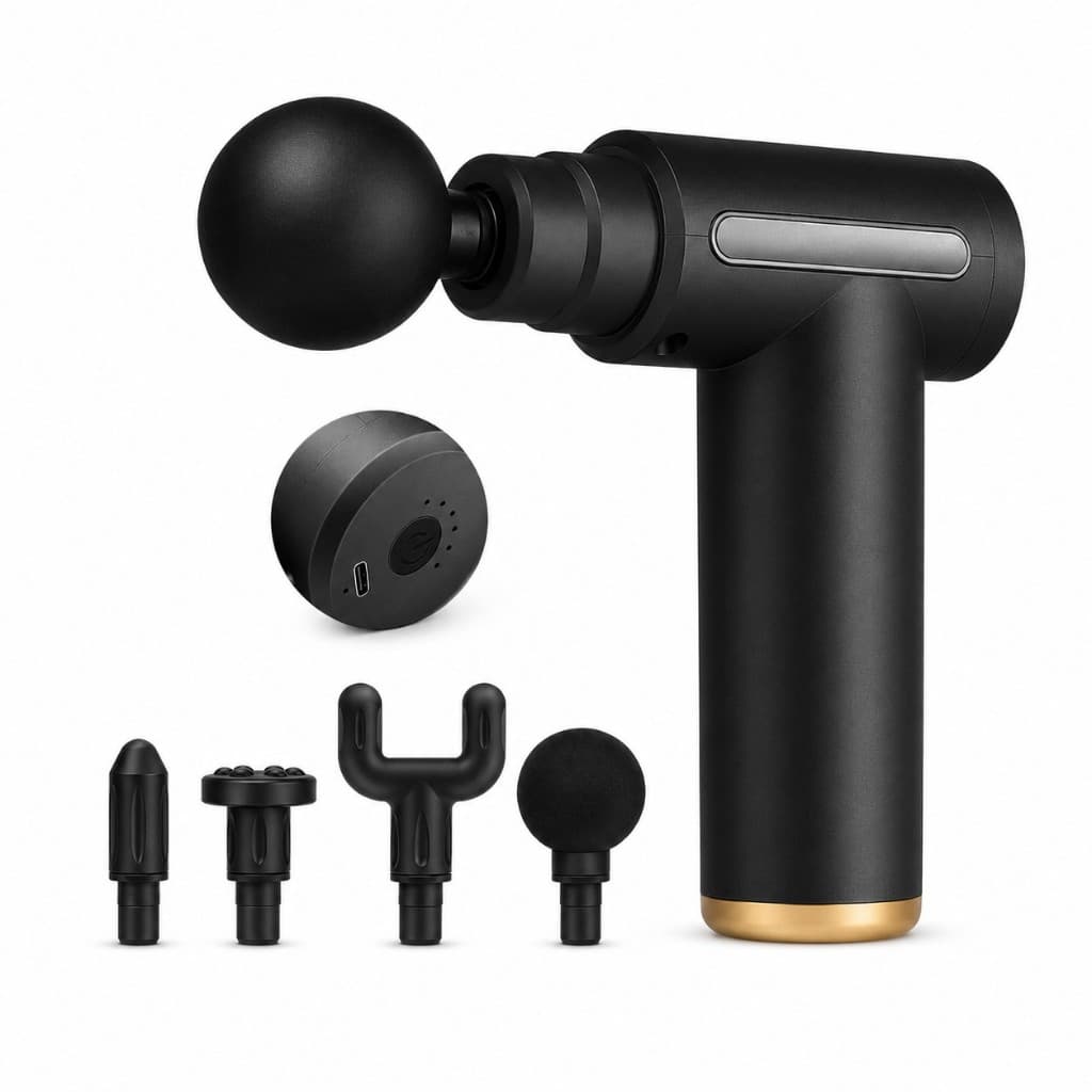 Pistola Massageadora Elétrica Mini Massageador Muscular 6 Velocidades com 4 Acessórios