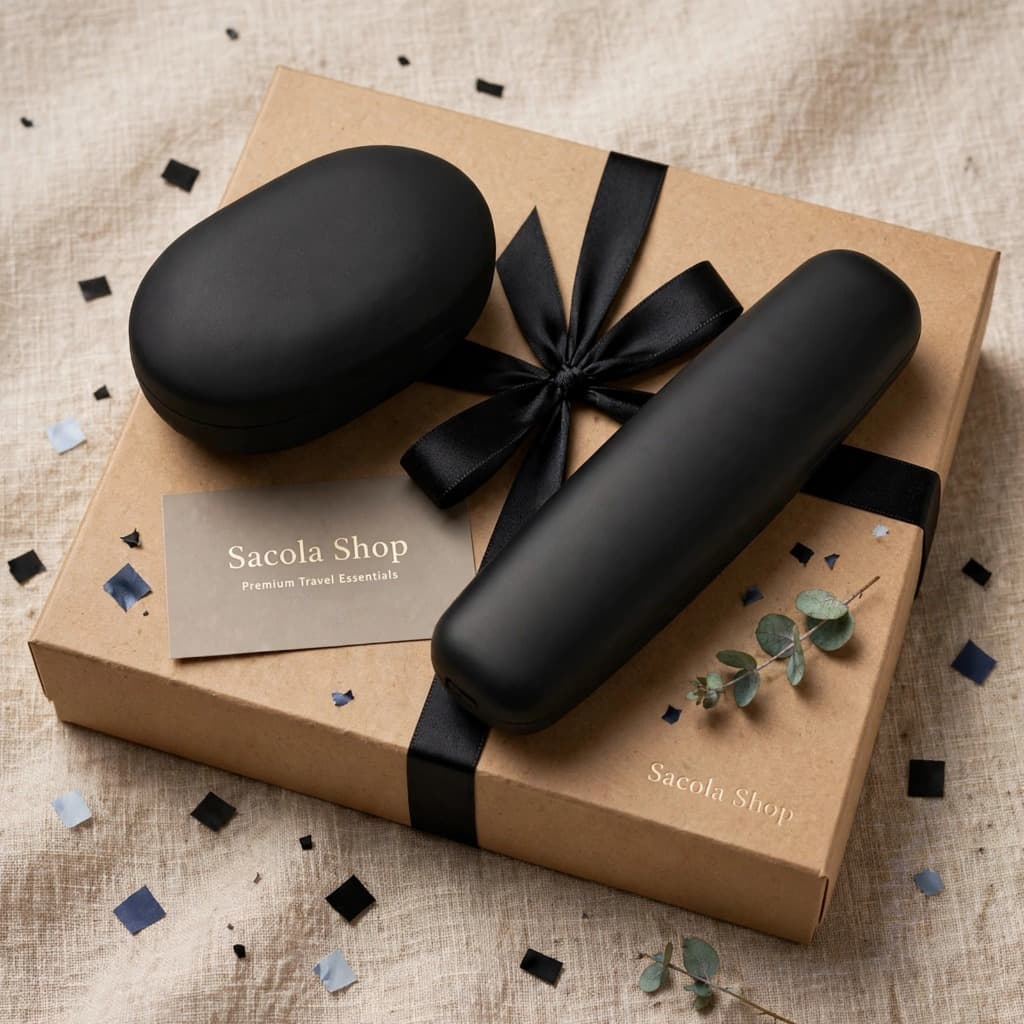💎  KIT HIGIENE VIAGEM PREMIUM PRETO - PORTA ESCOVA + SABONETEIRA MARTIPLAST