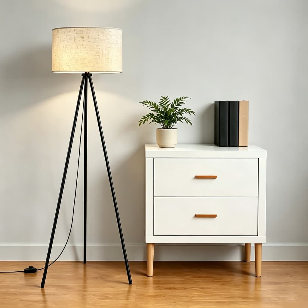 Luminária de Chão Tripé Moderna com 3 Cores de Luz e Pedal – Ideal para Sala, Quarto, Escritório e Leitura