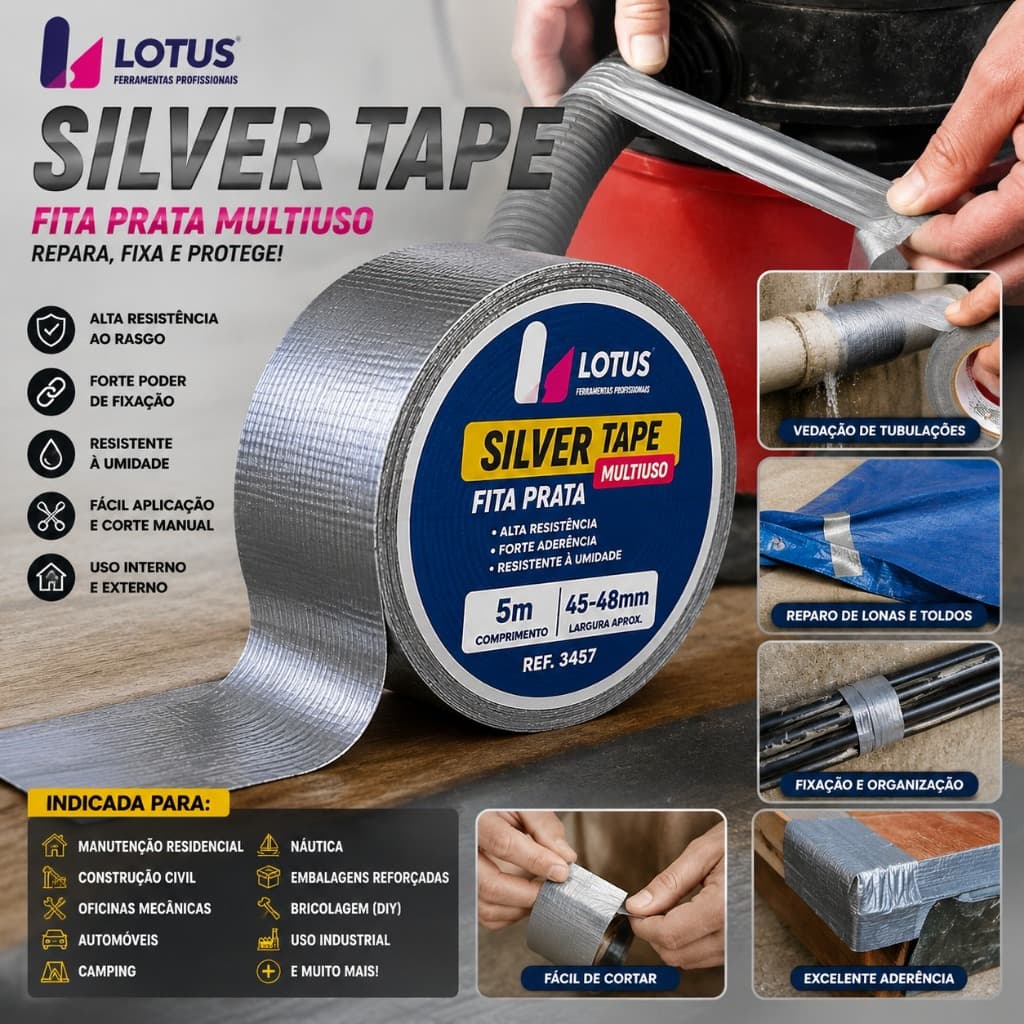FITA SILVER TAPE | FIXA FORTE | RESISTENTE | MULTIUSO | 3457