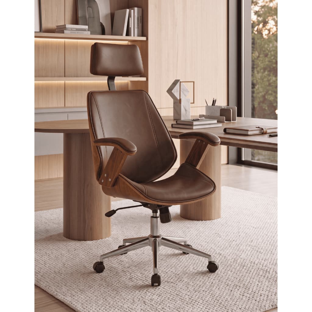Cadeira de Escritório Ergonômica Giratória HomeNow Kopenhagen Presidente Office Apoio Cabeça Marrom