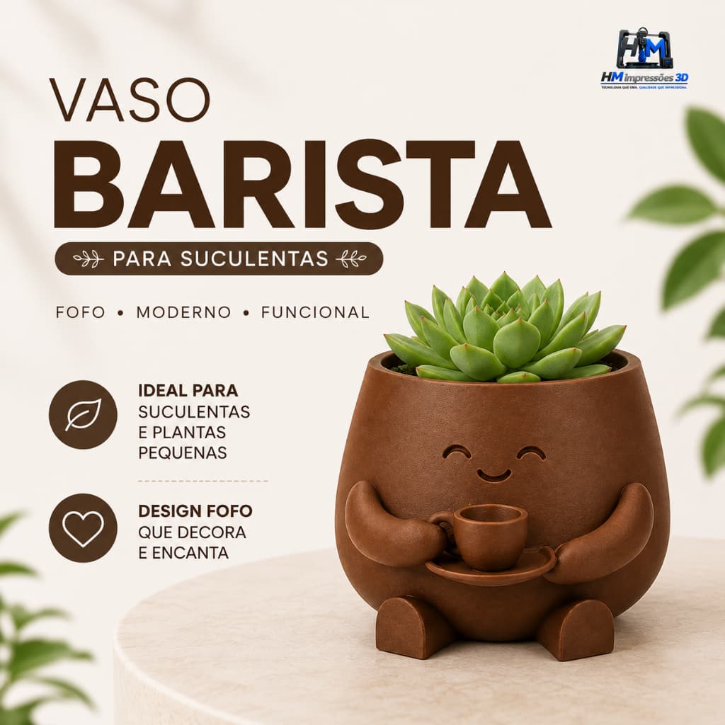 Vaso Decorativo para Plantas e Suculentas Barista Fofo Café Vaso 3D para Decoração Casa Escritório Cachepot Decorativo
