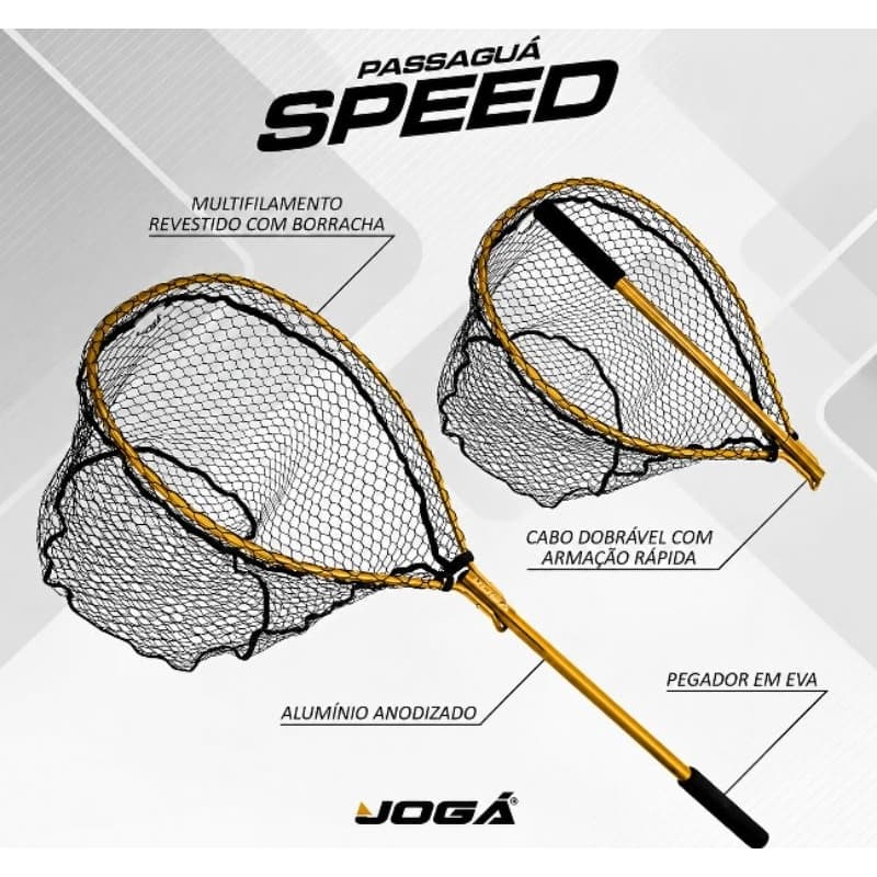 Passaguá De Pesca Jogá Speed Dourado Dobrável | Rede Emborrachada | Alumínio