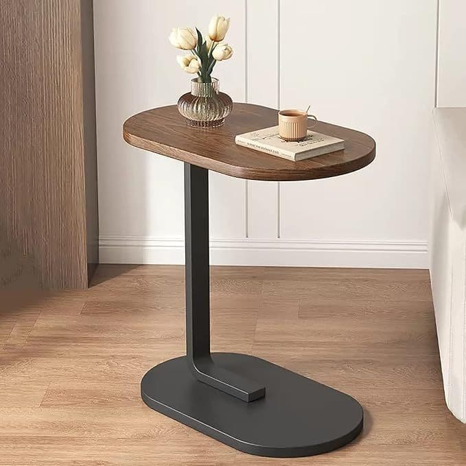 Mesa Lateral para Sofá com Base U, Mesa Auxiliar Madeira e Metal para Sala, Quarto e Escritório 60cm