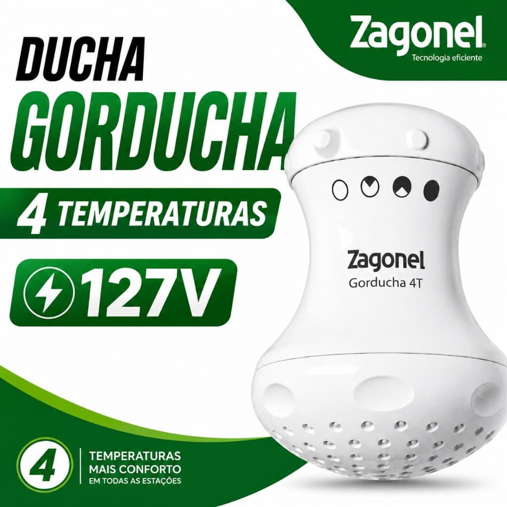 Ducha Chuveiro Elétrico Zagonel Gorducha 4T 127V 5450W 4 Temperaturas Original