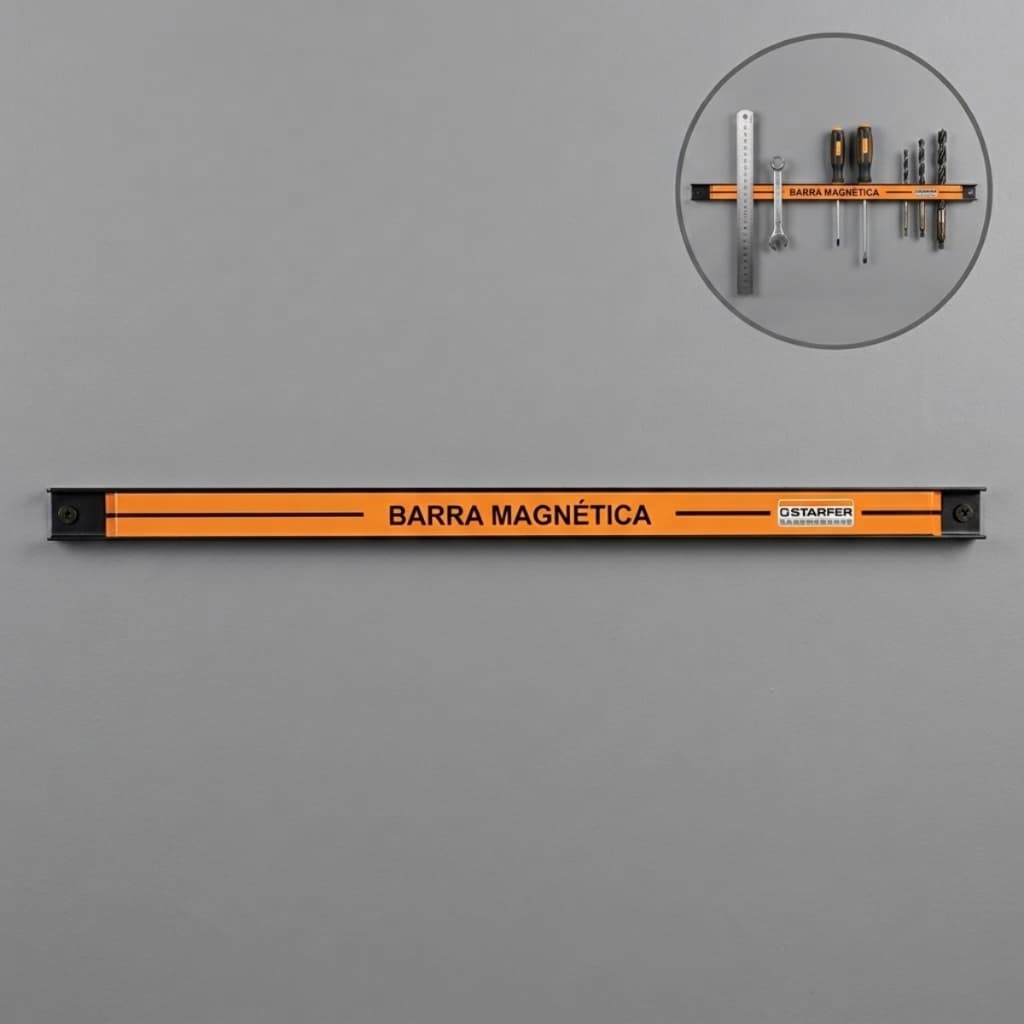 Barra Magnética Suporte De Ferramentas 46cm Starfer Aço Imantado Organizador Com Parafusos Buchas