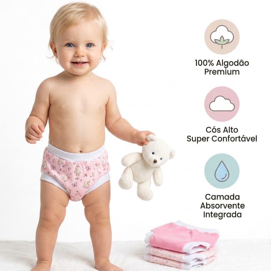Kit Calcinha infantil Desfralde treinamento bebê - 3 unidades tam 02 a 03 anos algodão
