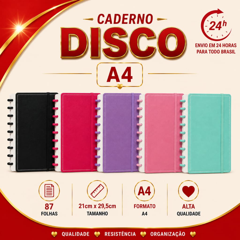 Caderno discos removíveis Inteligente Capa Dura A4 - Cores Sortidas 87 Folhas