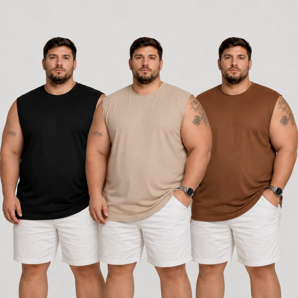Kit 3 Camiseta  Regata Plus Size Machão 100% Algodão Academia Treino P ao G5