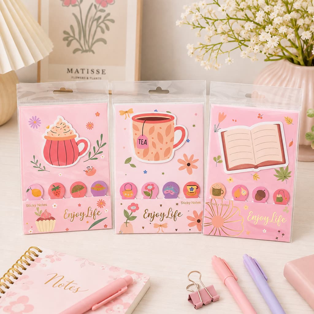 Bloco Post-it Decorativo Sticky Notes Com Marcador De Página Planner Estudo