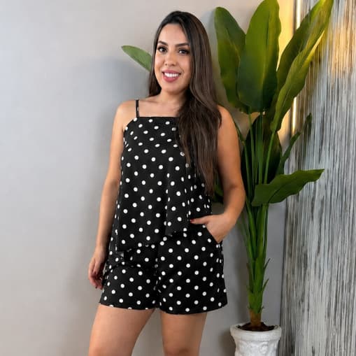 Conjunto Suplex Feminino  Tecido Suplex Premium Poá com Blusa de Alça e Short Moda Verão Casual Envio Imediato