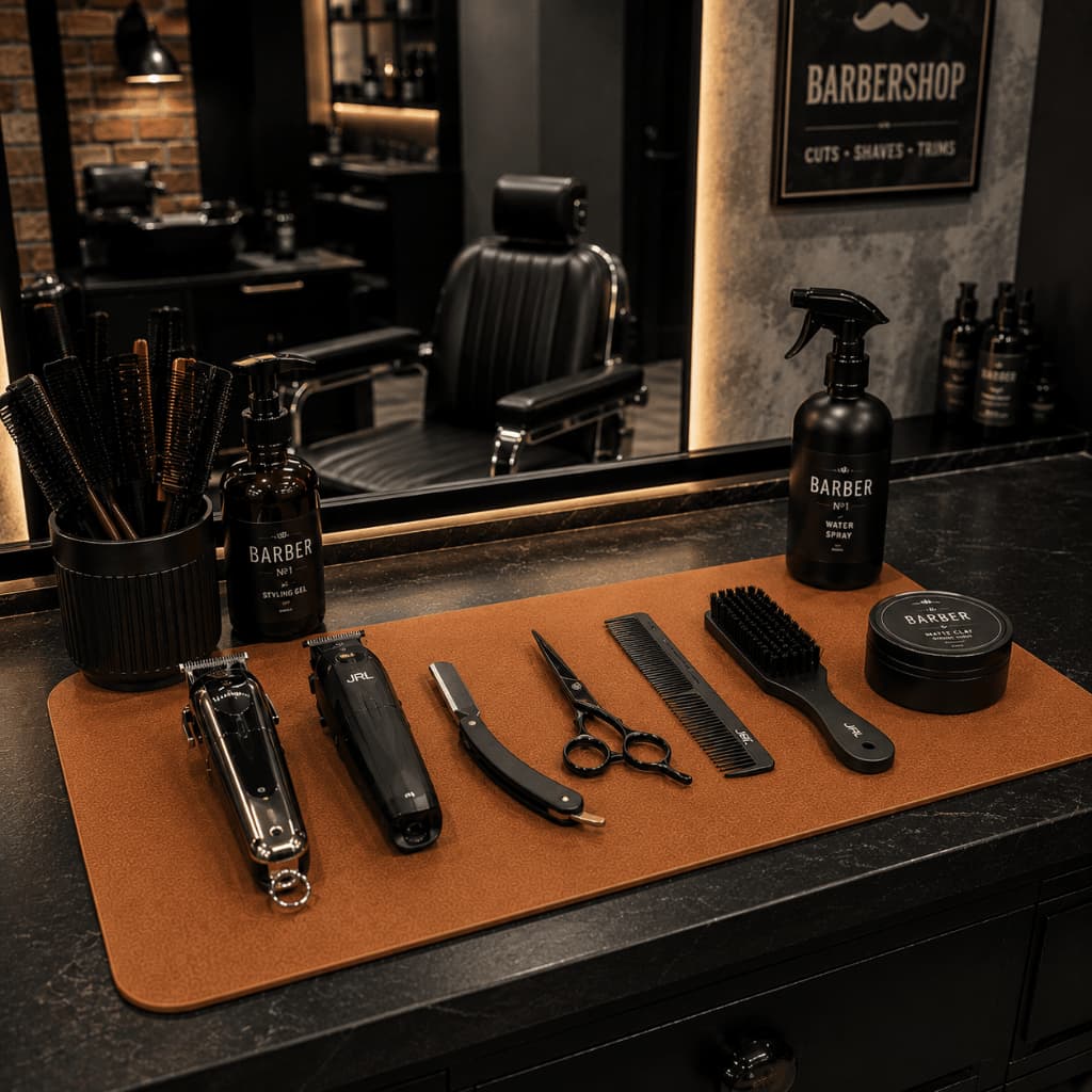 Tapete Couro Ecológico Para Barbeiro 80x40 Bancada Profissional Equipamentos de Corte Base de Apoio