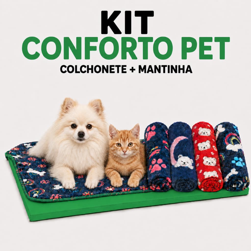 Kit Colchonete Pet Impermeável Verde + Mantinha Cachorro Gato Cama Confortável Macio Cobertor