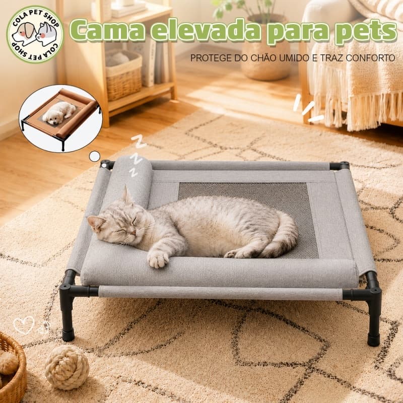 Cama Pet Suspensa Elevada para Cães e Gatos com Tela Teslin Respirável e Apoio em L