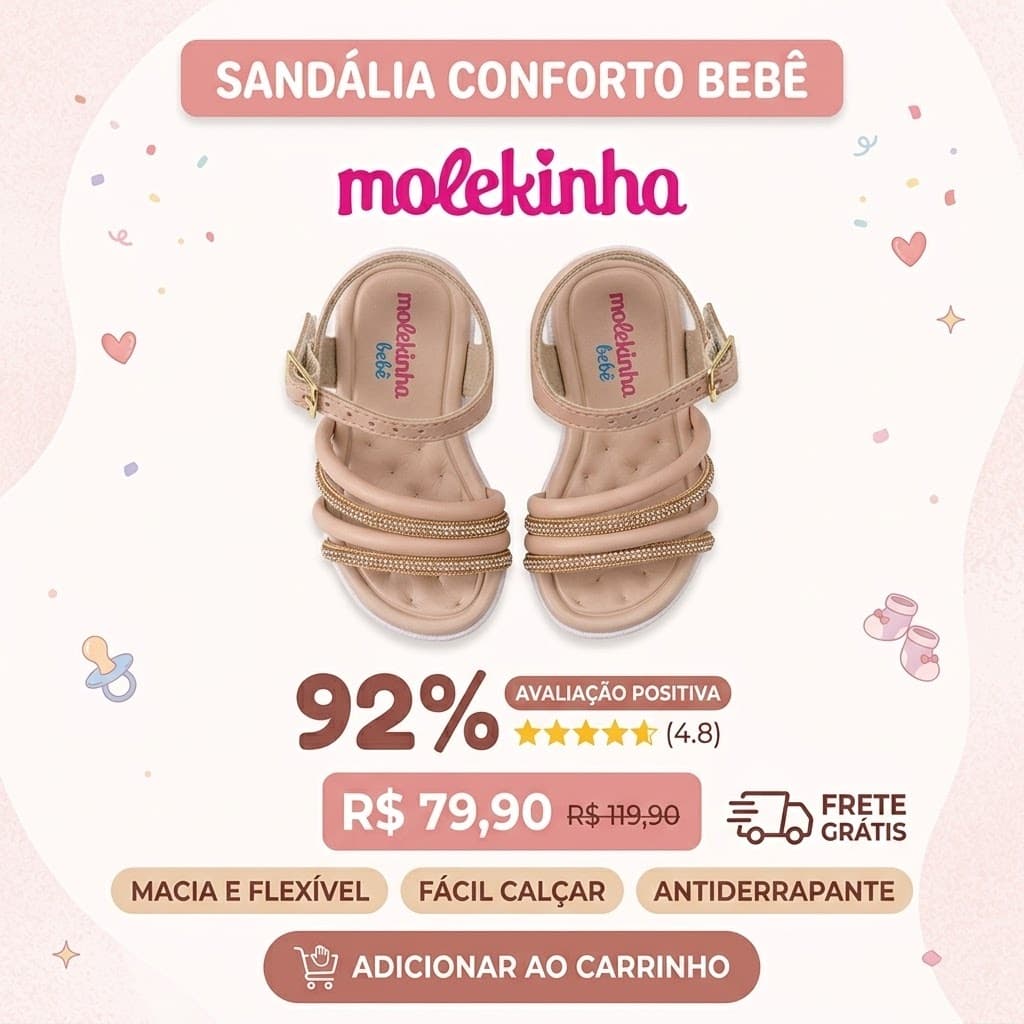 Sandália Molekinha Bebê Muito Macia e antiderrapante