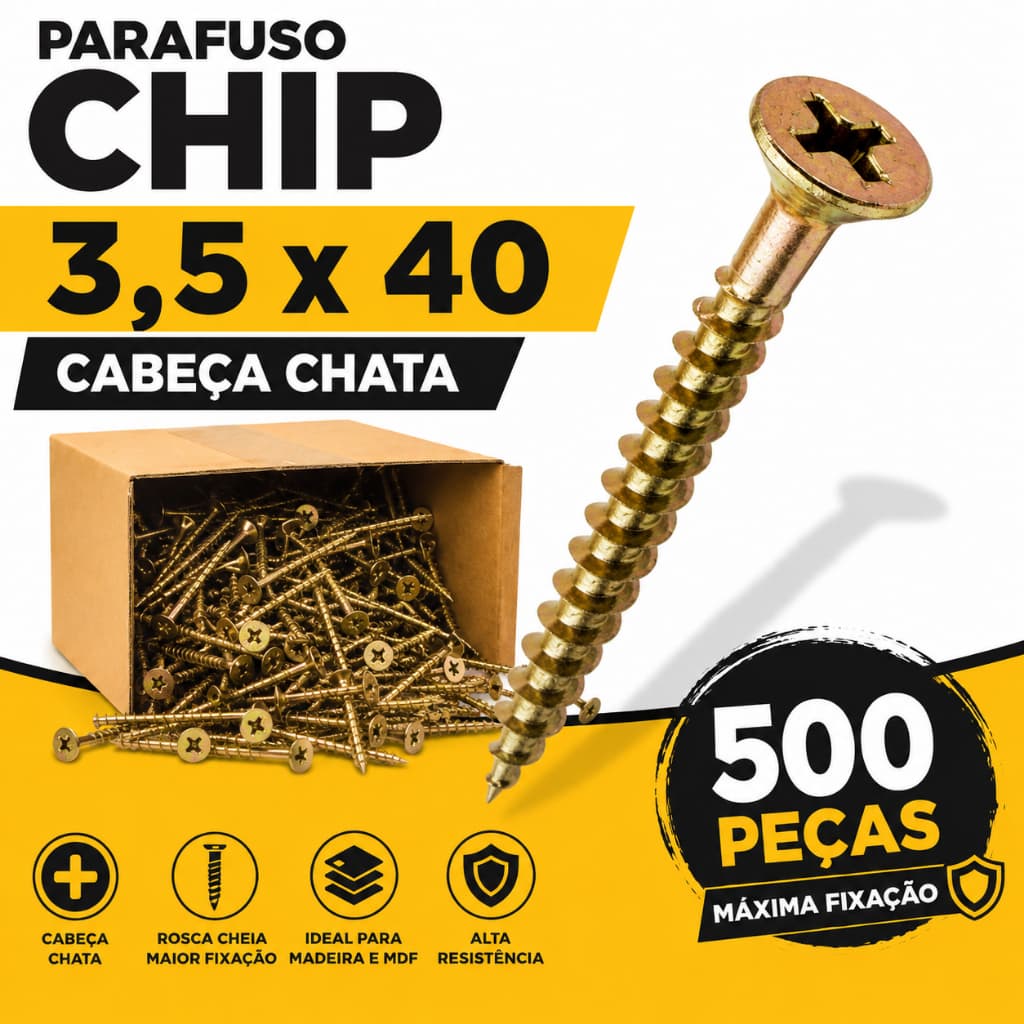 Parafuso Para Madeira Chipboard 3,5 X 40 Chata Phillips Madeira MDF MDP - Caixa Com até 500 Peças
