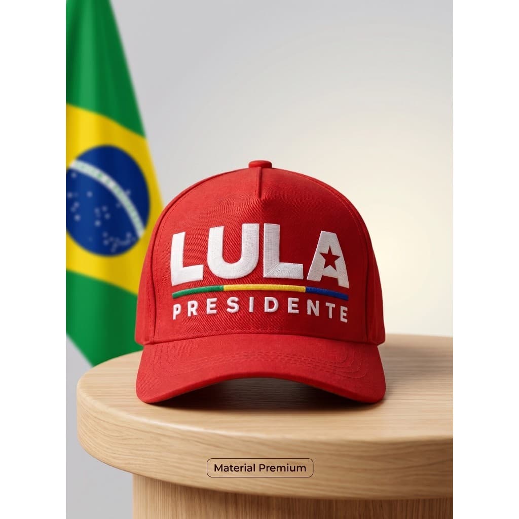 Boné Lula Presidente Vermelho Bordado Trucker Aba Curva Ajustável Unissex Premium Original