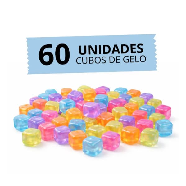 60 Cubos De Gelo Artificial Reutilizável Coloridos Quadrado Gelo Ecológico Para Drinks Festas Não Dilui A Beb
