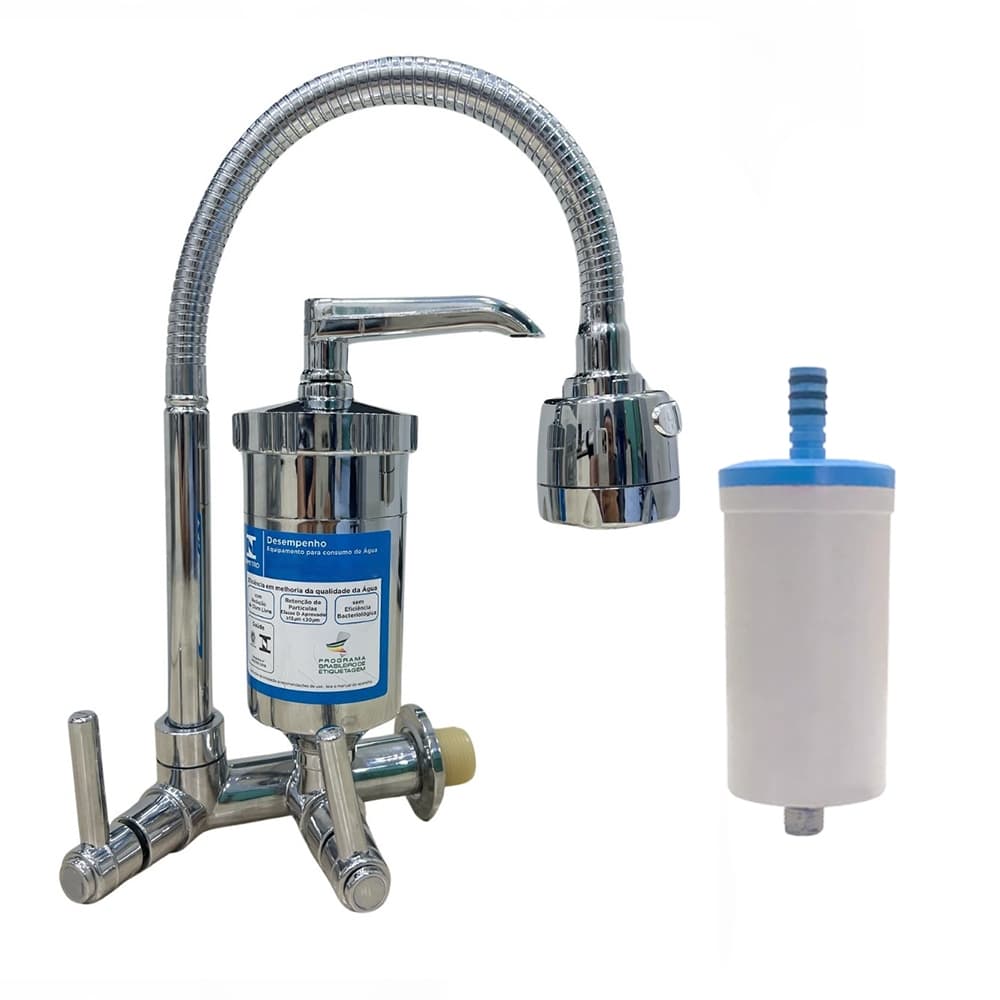 Kit Torneira Filtro Completa + Refil Universal Para Pia Cozinha Água Potável
