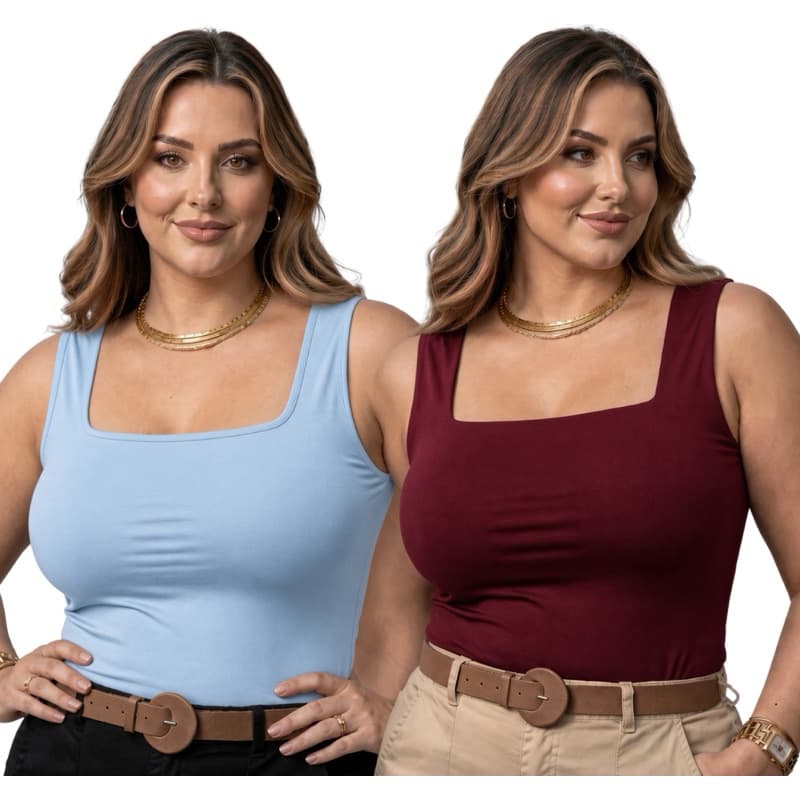 Kit 2 Regata Blusinha Plus Size Decote Quadrado Social Elegante Regatinha Plus Feminina Verão
