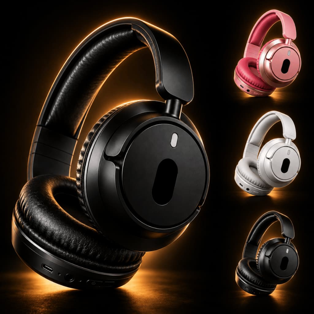 Fone De Ouvido Bluetooth 5.0 Over Ear Pure Bass Headphone Sem Fio Com Microfone Graves Potentes Sem Ruido ANC Premium