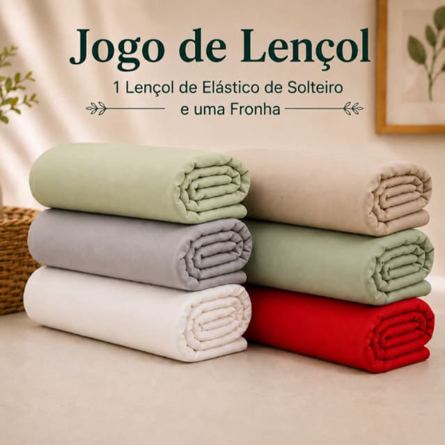 Jogo de Cama Solteiro 100% Algodão Lençol com Elástico Toda Volta + Fronha Toque Macio