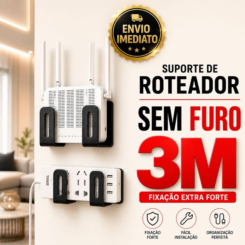 Suporte Roteador Parede Sem Furo Fita 3M Organizador WiFi Universal