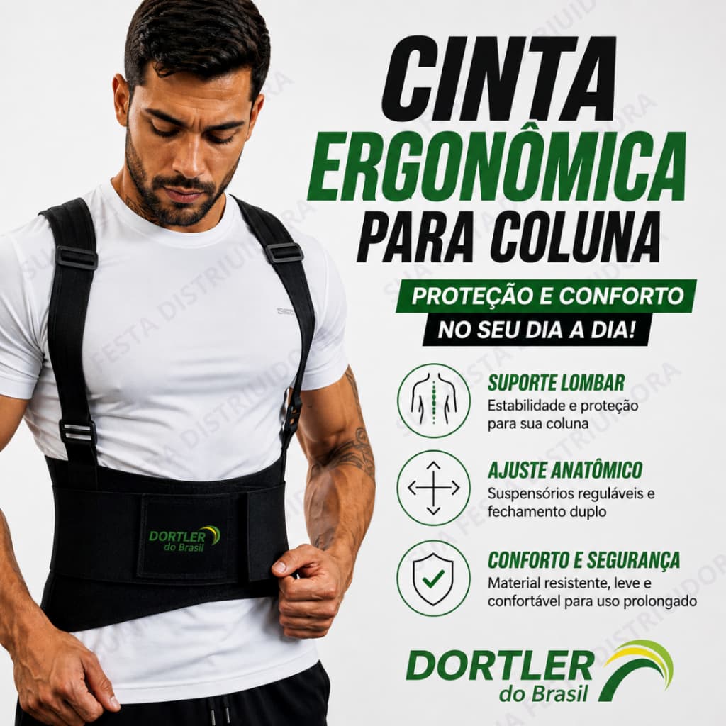 Cinta Ergonômica Dortler Lombar com Suspensório Regulável para Trabalho e Academia