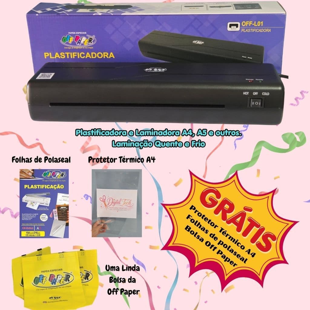 Plastificadora e Laminadora A4 A5 A6 Quente e Frio Off Paper + Protetor Térmico A4