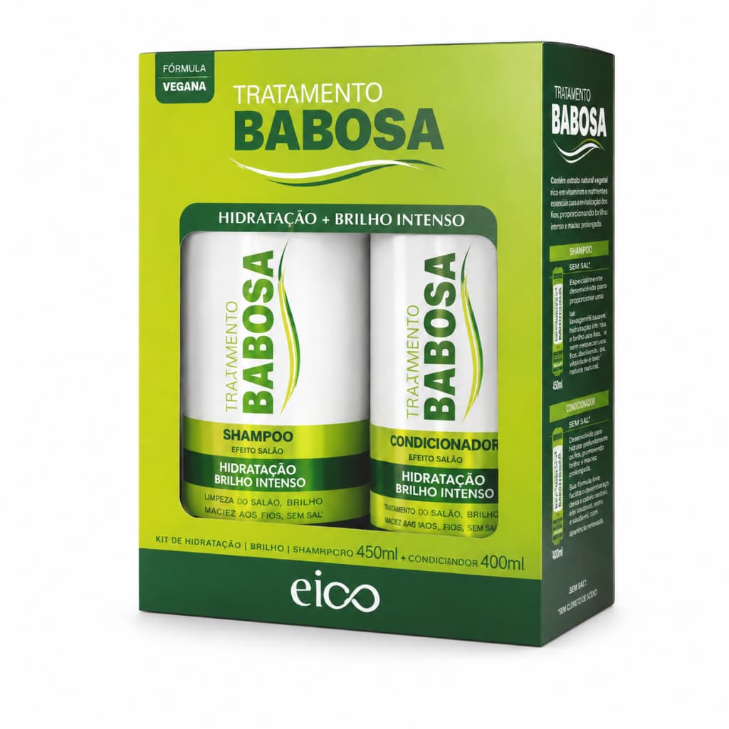 Kit Eico Tratamento Babosa Shampoo 450ml + Condicionador 400ml Hidratação e Brilho Intenso Vegano