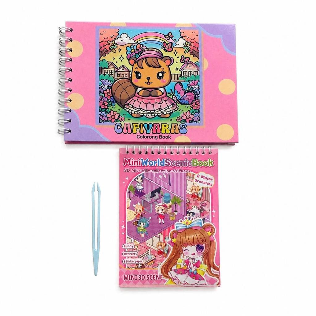 Kit Livro De Colorir + Caderno  Interativo 3D Com Adesivos Infantil