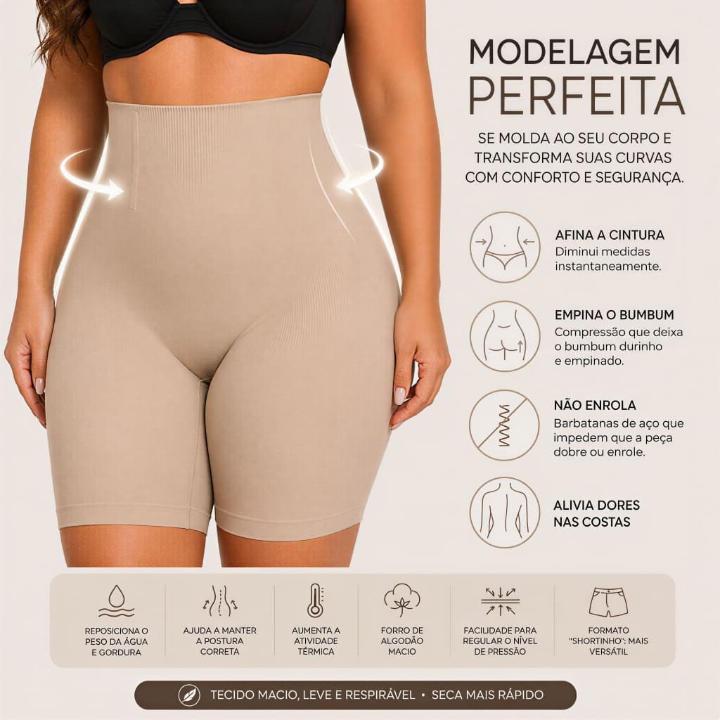 Cinta Short Modeladora Feminina 4 Barbatanas Empina Bumbum Modela Corpo Confortável - Escolha sua Variação.