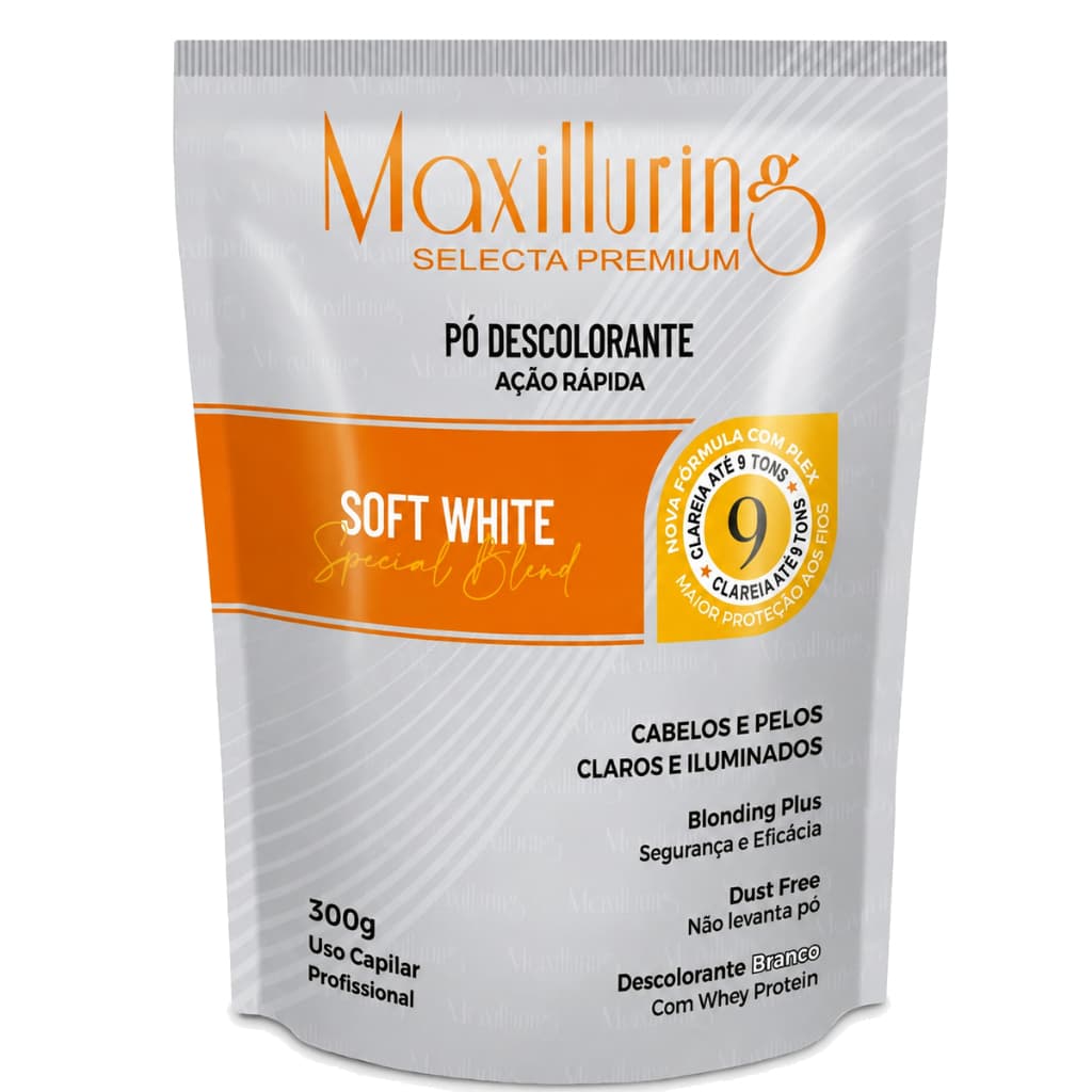 Pó Descolorante Profissional Branco 300g Soft White Descoloração Cabelo Loiro Maxilluring Efeito Rápido